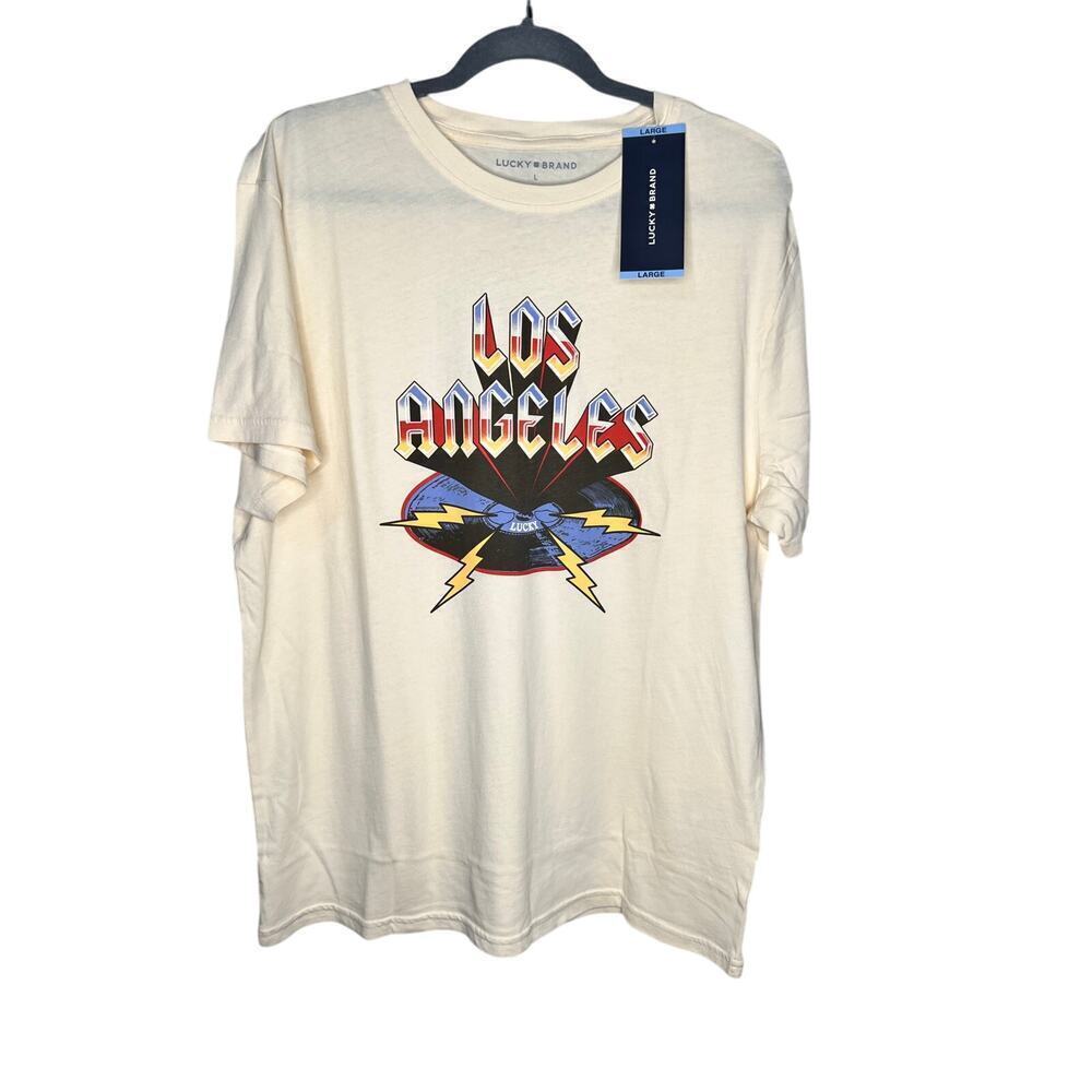 ☀️NWT Lucky Brand Mens Los Angeles Graphic Print T-Shirt Short Sleeve Cream L